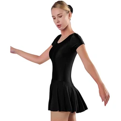 Speerise Women Short Sleeve leotards with Skirts Ballet Tutu for Women's Summer Skinny Bodysuits Scoop Neck Ladies Skirts