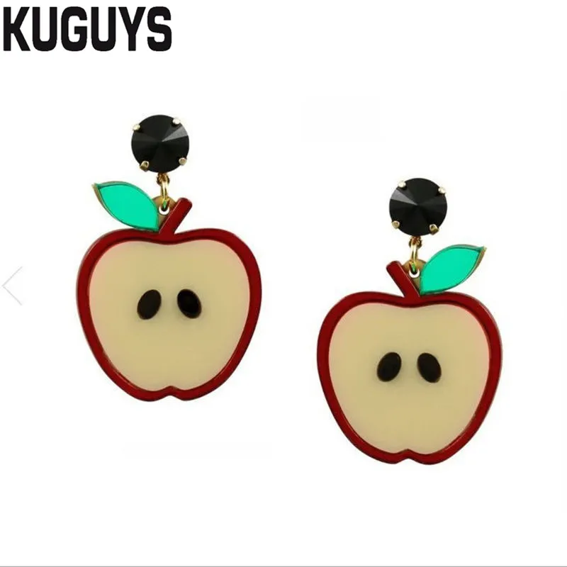 KUGUYS Fruits Apple Drop Earring for Womens Trendy Jewelry Lovely Acrylic INS Style Earrings Gift  Fashion Womans Accessories