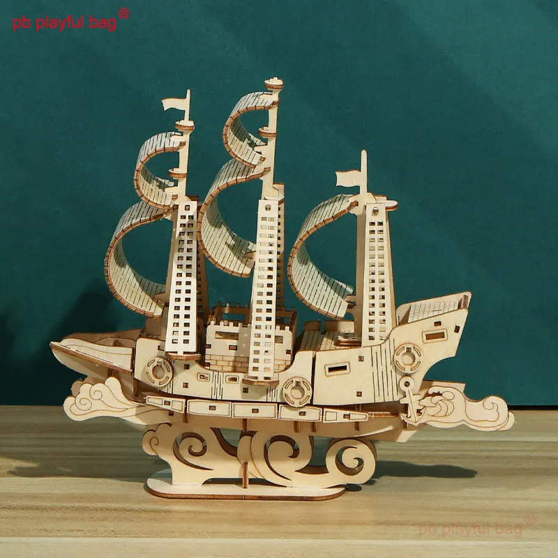 

PB Playful Bag Creative puzzle assembled building blocks ocean sailboat 3D three-dimensional puzzle children's DIY toys UG174