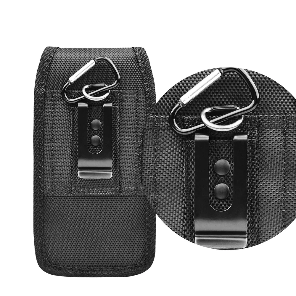 Case for Sharp Aquos V R5G Outdoor Waist Hanging Phone Bag Belt Clip Cover Holster Nylon Pouch with Leather Card Holder