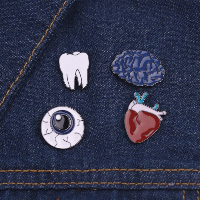 Gothic Style Cartoon Button Pin Badge Jewelry Enamel Human Organ Brooch Female Brain Eye Tooth Heart-Shaped Brooch Lapel pins