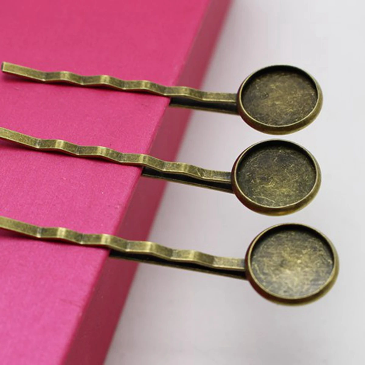 20 Bronze Metal Bobby Hair Pin Clip 56mm with 12mm Cameo Cabochon Pad