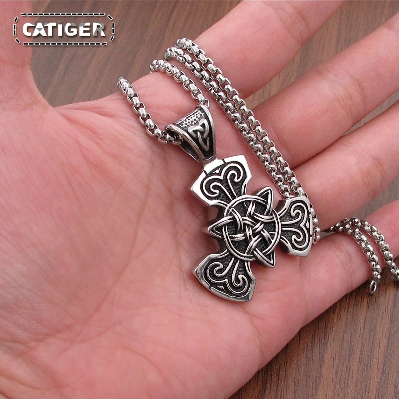 Free Shipping Vintage Witch Triquetra Trinity Celtic Knot Necklace 316 Stainless Steel Pentagram Triple Magic Pendant