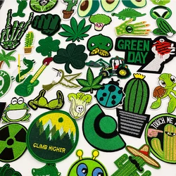 Green Embroidery Patches for T-shirt Avocado clover bird dinosaur epaulettes Iron on Stripes Appliques Clothes Stickers Badges