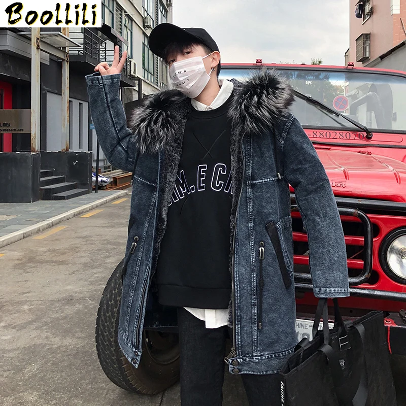 

Winter Jacket Boollili Men Parka Real Rex Rabbit Fur Coat Fox Fur Collar Long Denim Jackets New Blouson Homme Hiver