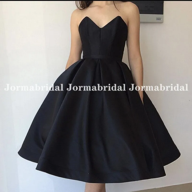 Black Short Homecoming Dresses Sweetheart Ball Gown Simply Tea Length Satin Prom Dress Robes De Cocktail Party Gowns