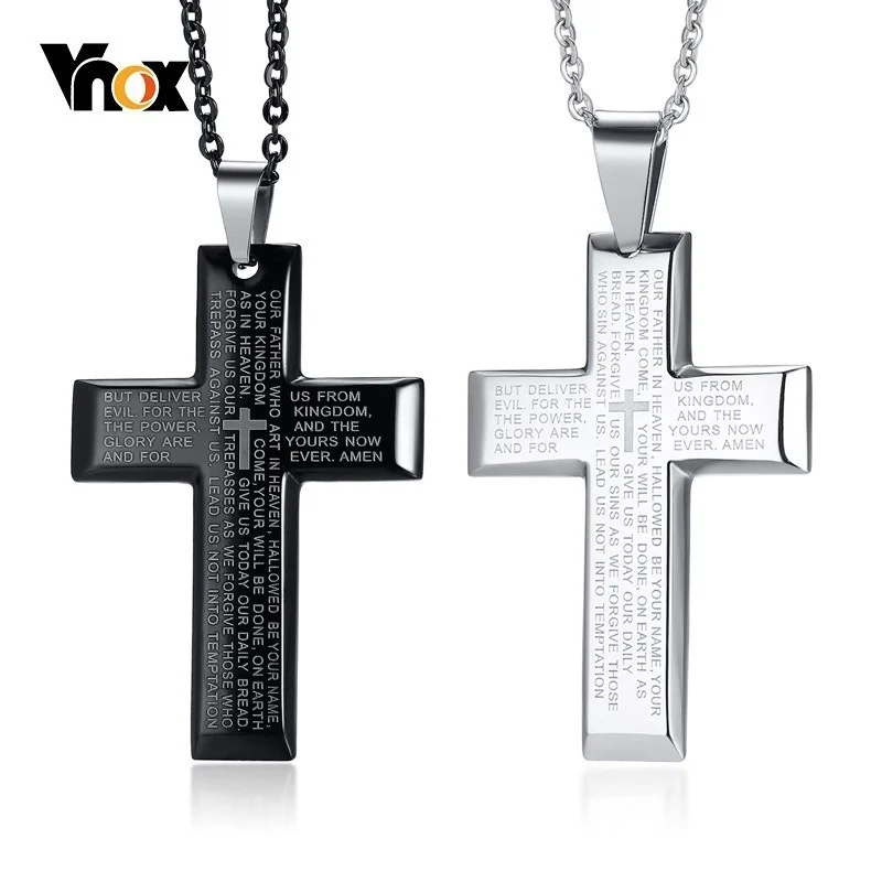 Vnox Men's Prayer Matthew 6:9-13 Bible Necklace Stainless Steel Cross Pendant Male Religious Jewelry