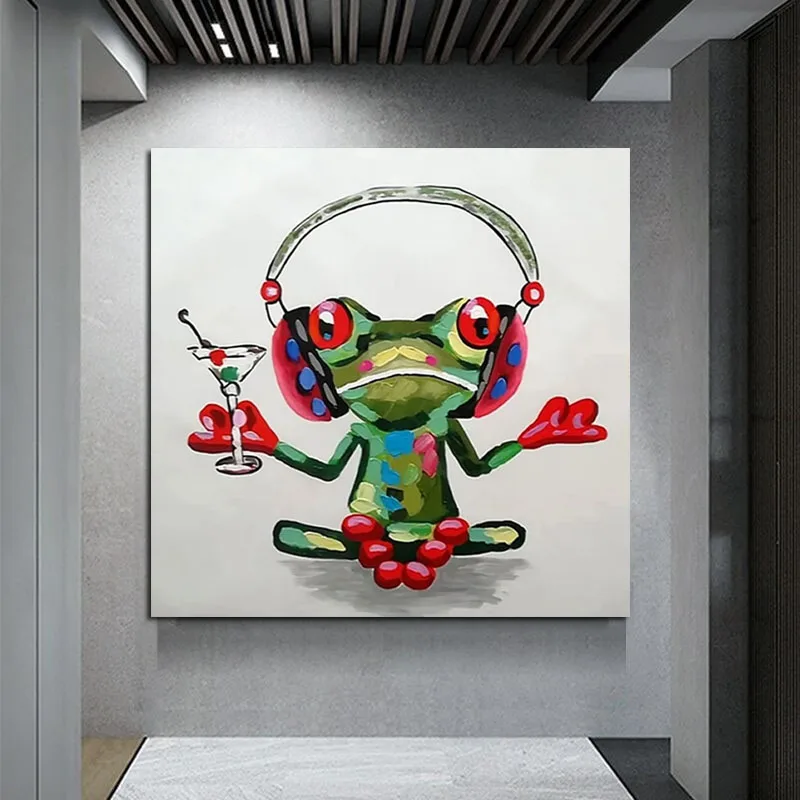 

100% Hand Painted Animal Naughty Frog Abstract Art Oil Painting on Canvas Wall Pictures For Living Room Large Size Frameless