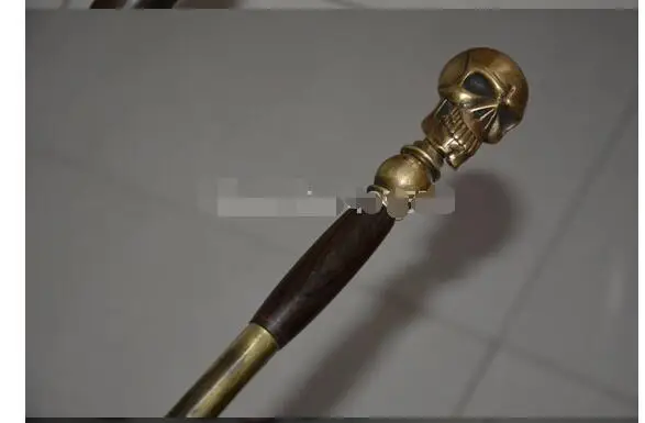 92CM BRASS Pure Copper Brass Grandpa Good Lucky Cane walking stick Lobular red sandalwood skulls best collection adornment