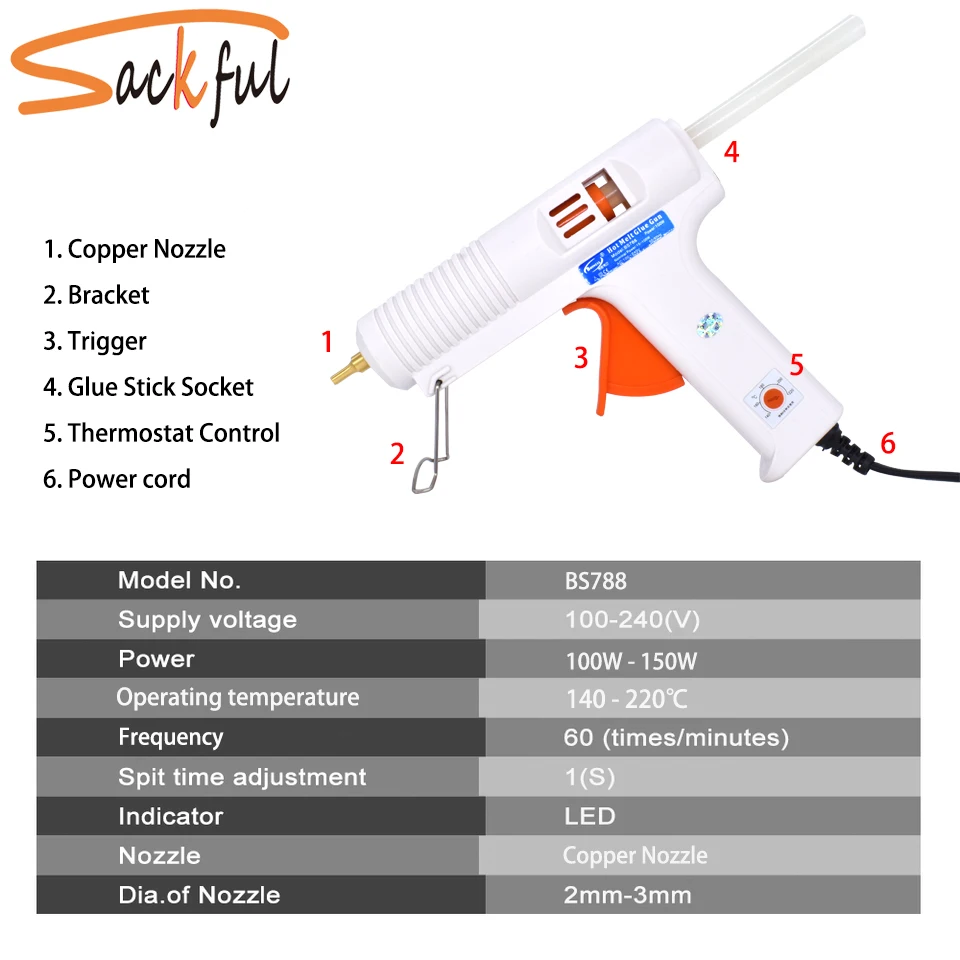 150W Temperature Regulation Heating Gun leak-proof Copper Nozzle Hot Melt Glue Gun Household DIY Sol Tool