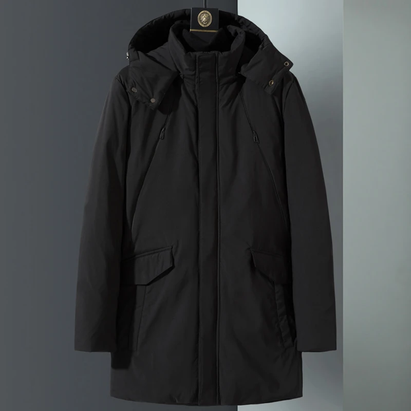 

Nice Hot Chic Winter Down Jacket Men Hooded Casual Solid Loose Windbreaker Thicken Warm White Duck Down Coats Men Long Parkas