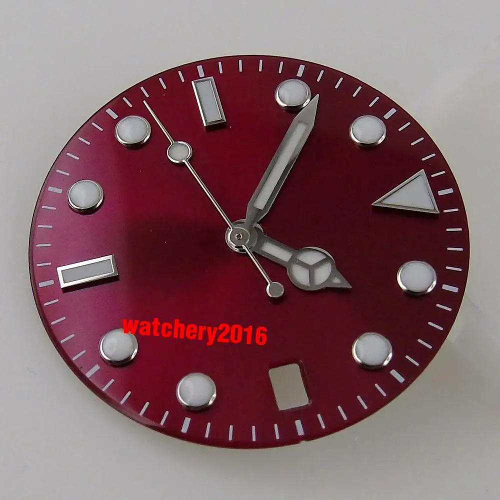 28.5mm Orange/Red Watch Dial+Watch Hands Sterile Watch Face Fit For NH35/NH35A Automatic Movement Date Window Luminous