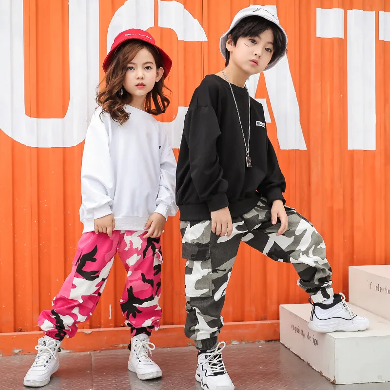 Kid Hip Hop Clothing Shirt Sweatshirt Top Camouflage Pants for Girls Boy Jazz Dance Costume Ballroom Dancing Clothes Dancewear