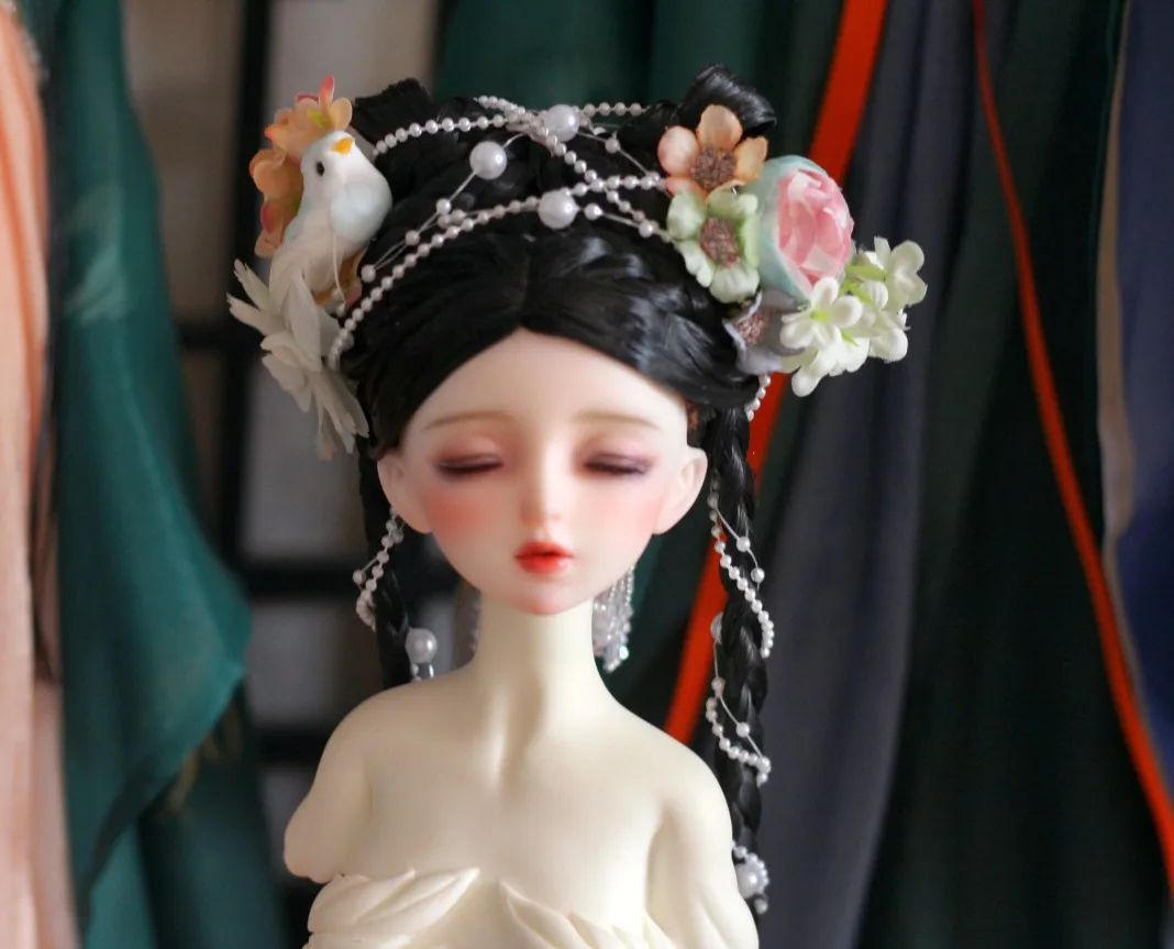 1/4 1/3 Scale BJD Wig Ancient Costume Hanfu Long Hair Vintage Samurai Wigs For BJD/SD MSD SD13 Big Girl Doll Accessories C1108