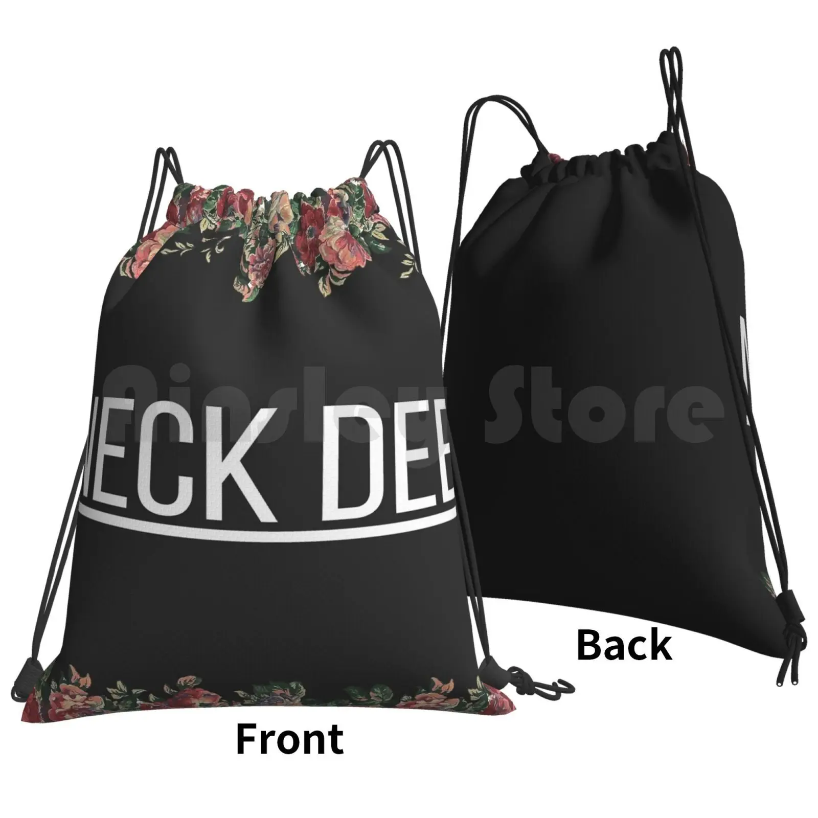 Neck Deep Floral Flag Backpack Drawstring Bags Gym Bag Waterproof Hopeless Records Pop Punk Neck Deep Lnotgy Punk Tpatp