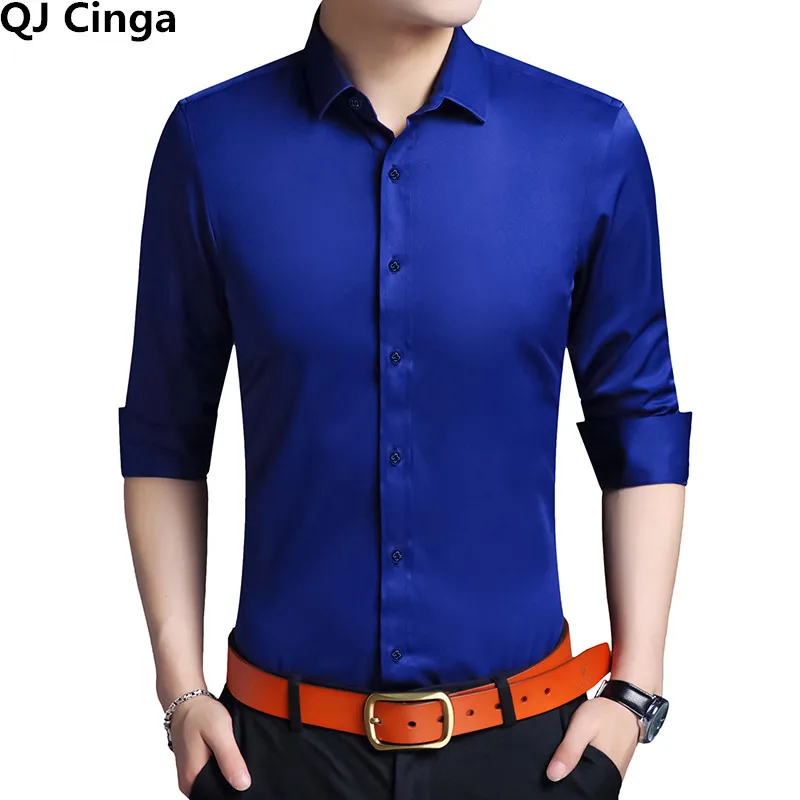 Camisa de vestir de manga larga para hombre, ropa ajustada de algodón, color blanco, Azul Real, alta calidad, 5xl-s