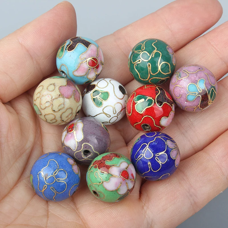 Handcrafted Polished Enamel Filigree Large 14-30mm Round Bead Cloisonne Copper Fancy DIY Accessories Necklace Jewelry Making