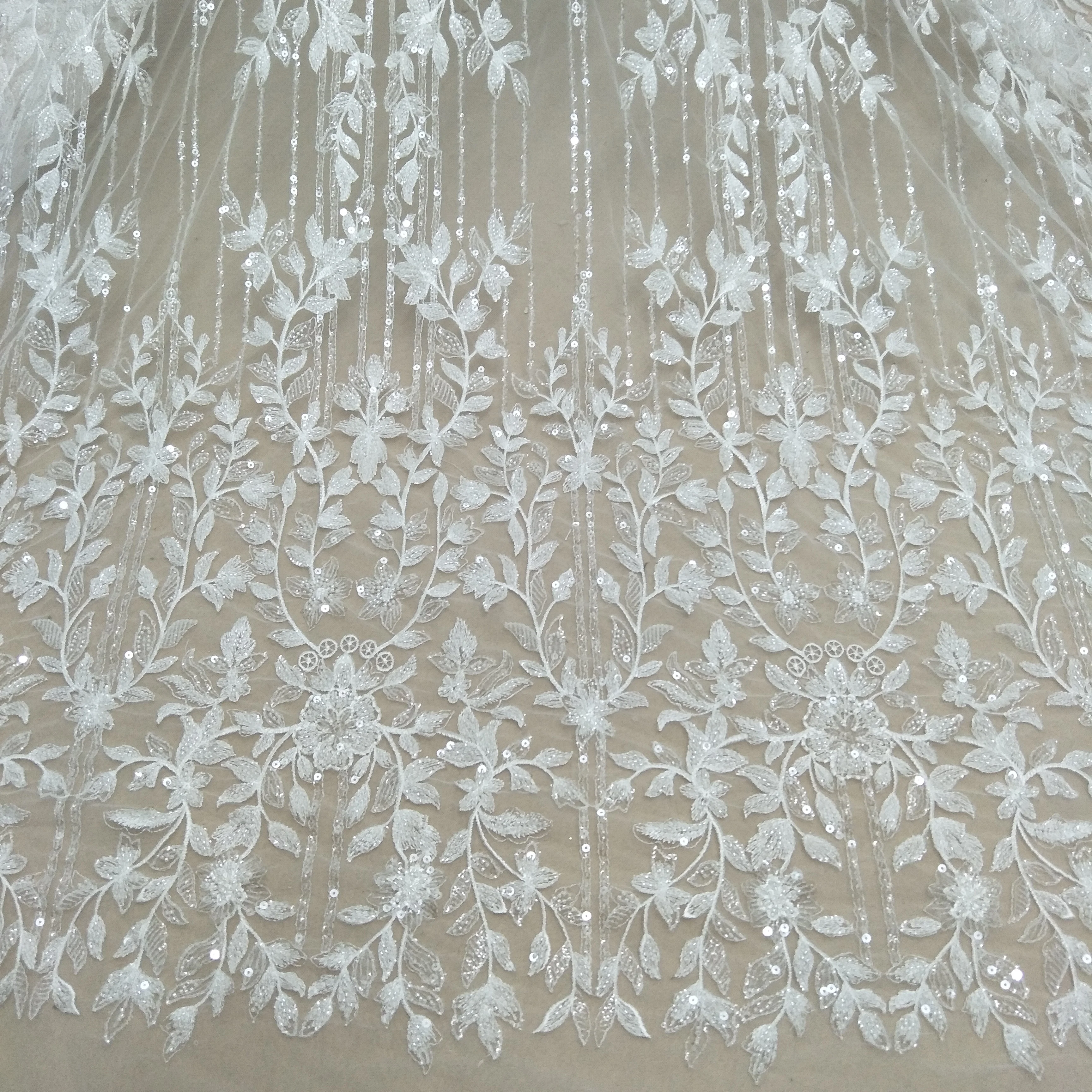 Fashion Zuhair Murad  Beaded lace Sequins bridal lace fabric tulle lace fashion wedding dress ivory fabric 130cm width