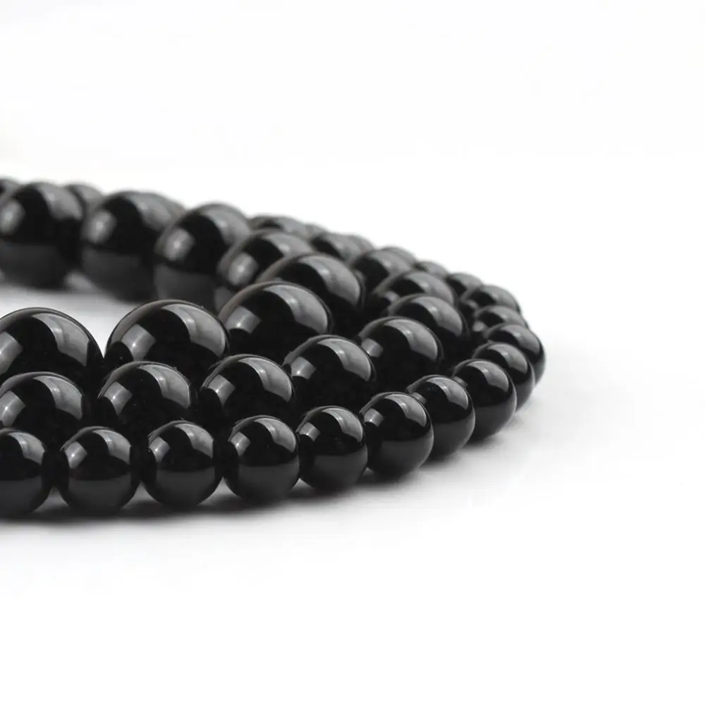 wholesale Natural Stone Beads Smooth Round Black Agates Onyx Loose Beads For Jewelry Making Pick Size 2/3/4/6/8/10/12/1mm