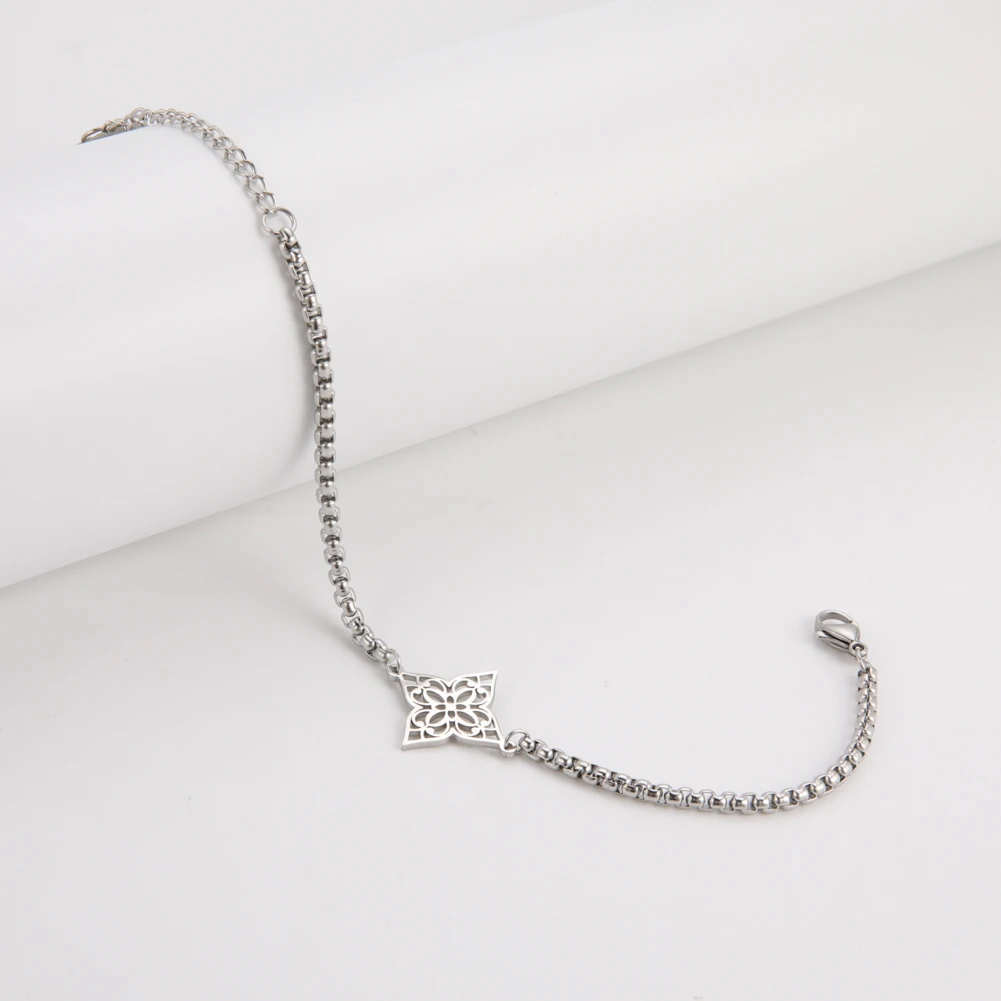 Skyريم خمر المرأة اليد أساور الفولاذ المقاوم للصدأ الذهب اللون هندسية انقطاع تخريمية زهرة صندوق سلسلة أساور بالجملة #5