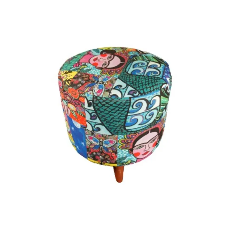 Solution Furniture Frida Blue Round Patterned Fabric Cotton Puff Lightweight Multi Purpose Free Shipping From Turkey