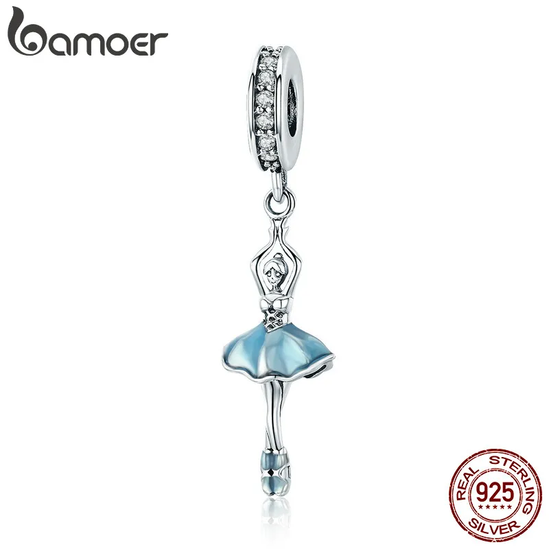 

BAMOER Popular Genuine 925 Sterling Silver Ballet Girl Ballet Angel Pendant Charm fit Women Charm Bracelet DIY Jewelry SCC514