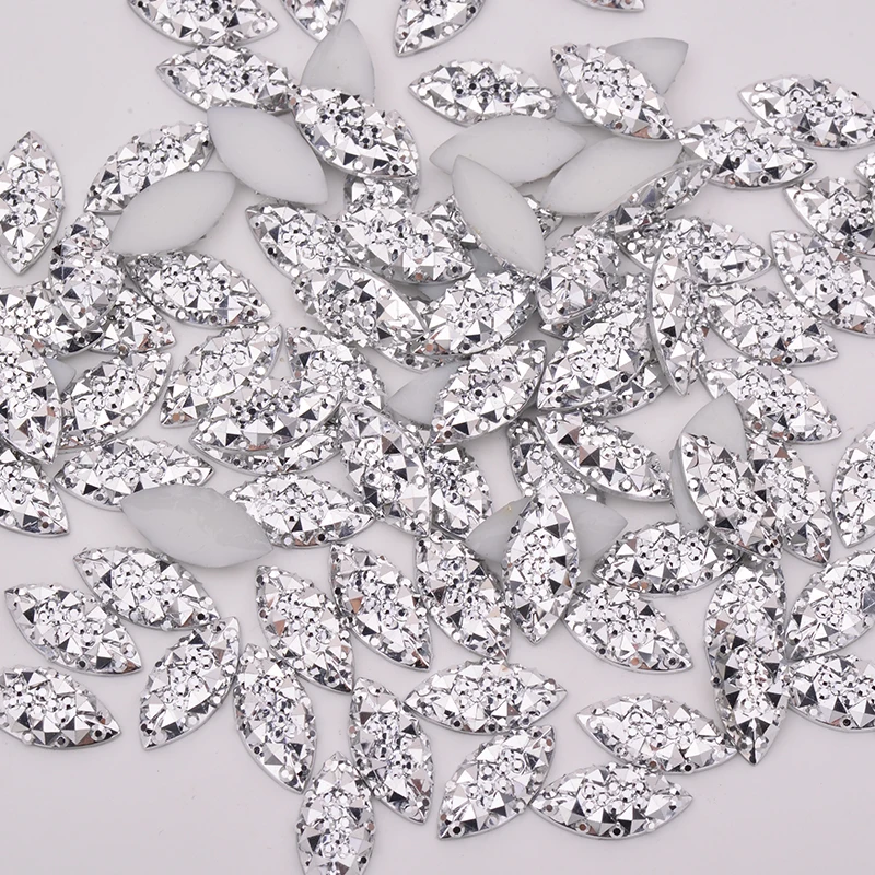 JUNAO 100pcs 7x15mm Silver Crystal Rhinestones Appliques Flatback Crystal Stickers Non Hotfix Strass Diamond For Crafts