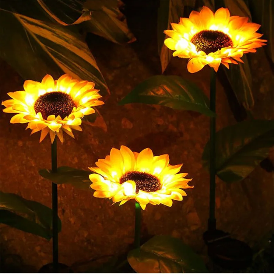 2 stücke Solar Led Sunflower Garten Licht Im Freien Rasen Landschaft Wasserdicht Weihnachten Lichter Für Für Hof Gemüse Patch Decor