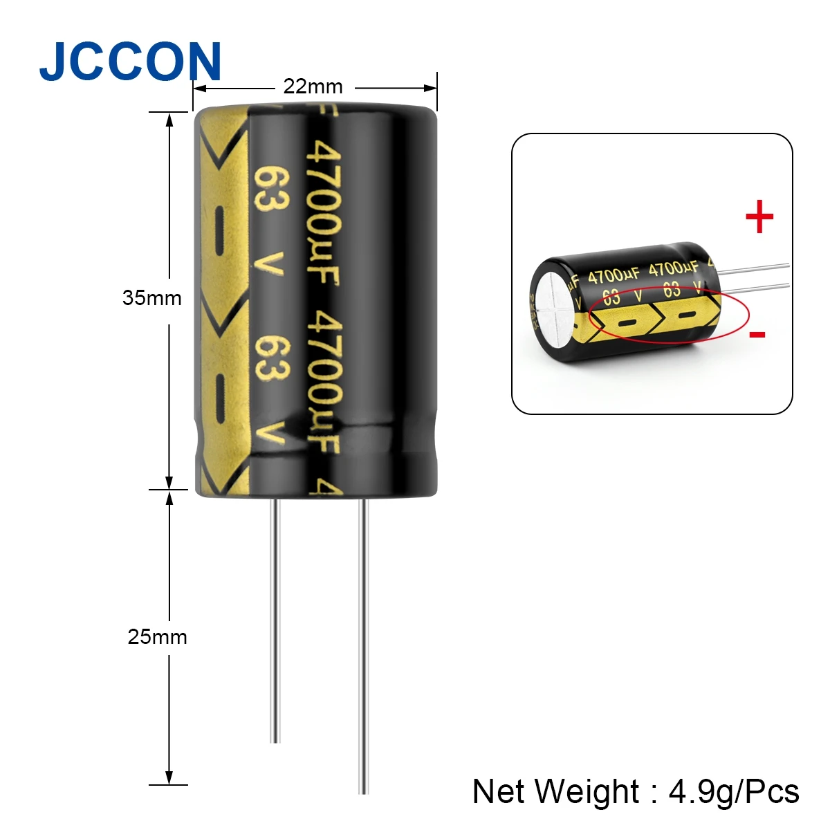 10Pcs JCCON Aluminum Electrolytic Capacitor 63V4700UF 22x40 High Frequency Low ESR Low Resistance Capacitors