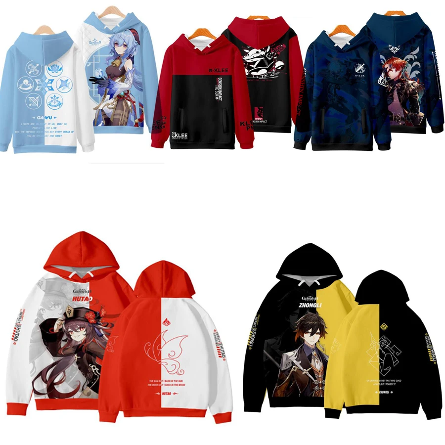 

Game Genshin Impact Cosplay Costume Klee Qiqi Paimon Tartaglia Albedo Kaeya Hutao Xiao Yanfei Venti Unisex 3D Hoodie Sweatshirt