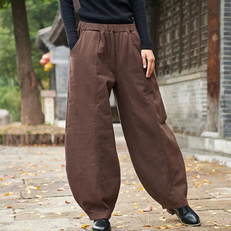 Women  Baggy Cargo Ethnic Vintage Elastic High Waist Loose Long Cotton Line Oversize  Trousers Wide Leg Clothes  Large Size