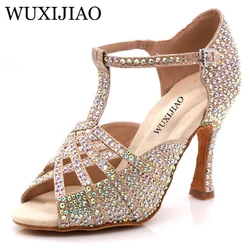 WUXIJIAO-zapatos de baile de salón para mujer, calzado de tango latino, tacón alto de fondo suave, tricolor estable