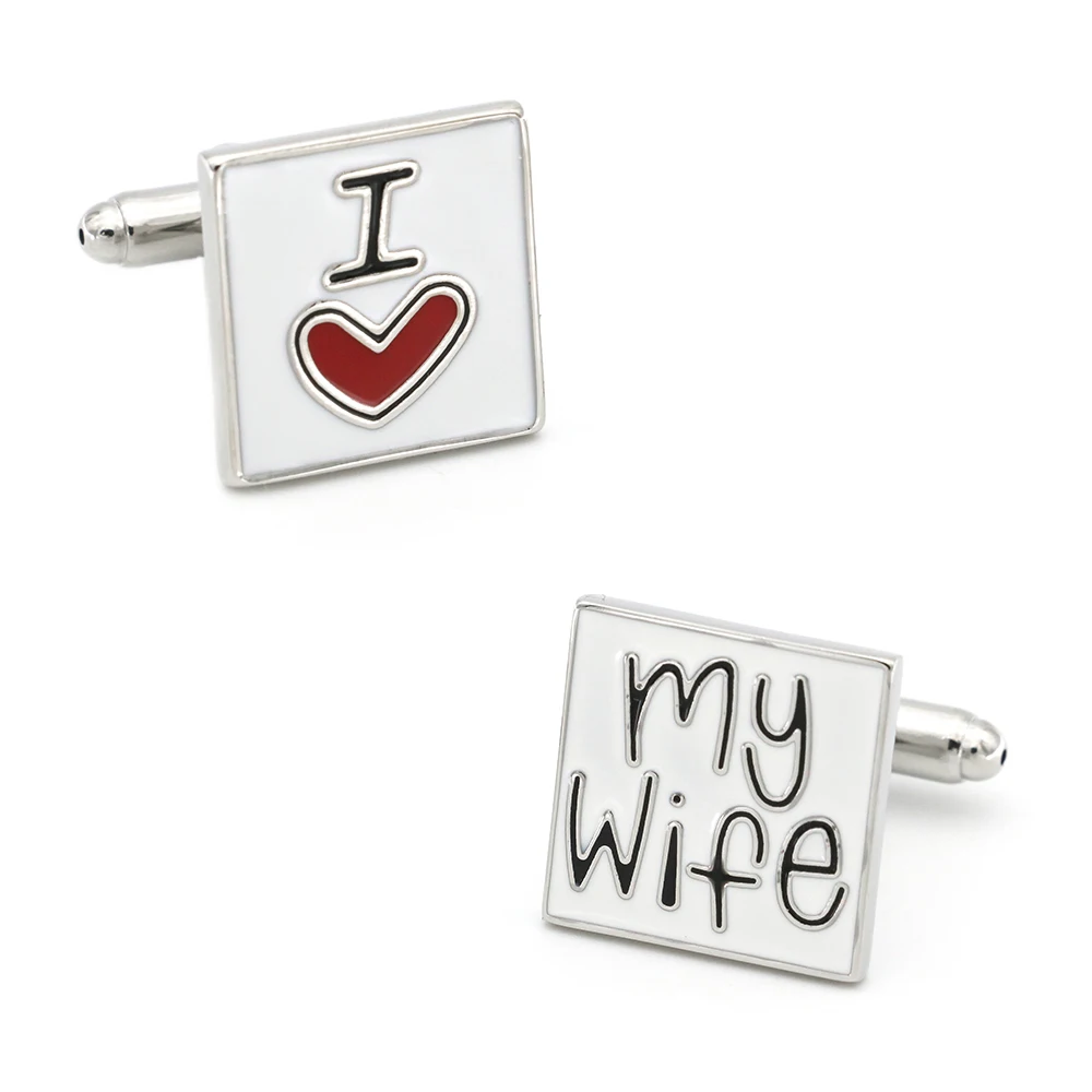 Men's Wedding Cuff Links Quality Copper Material White Color I Love My Wife Design Cufflinks Wholesale & Retail