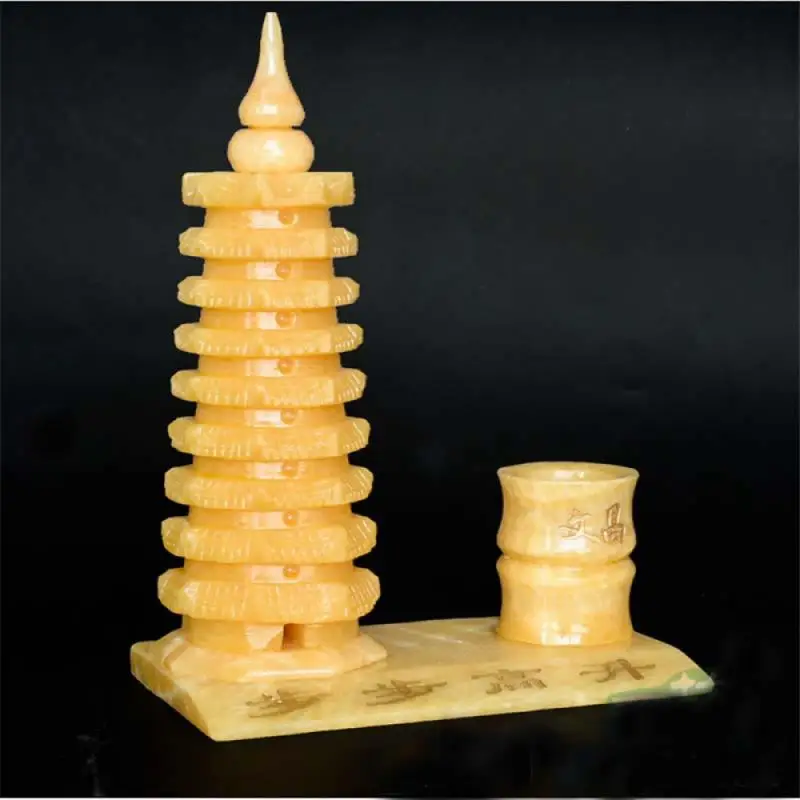 China handmade Natural topaz jade ornaments Wenchang tower pen holder Feng Shui ornaments gifts