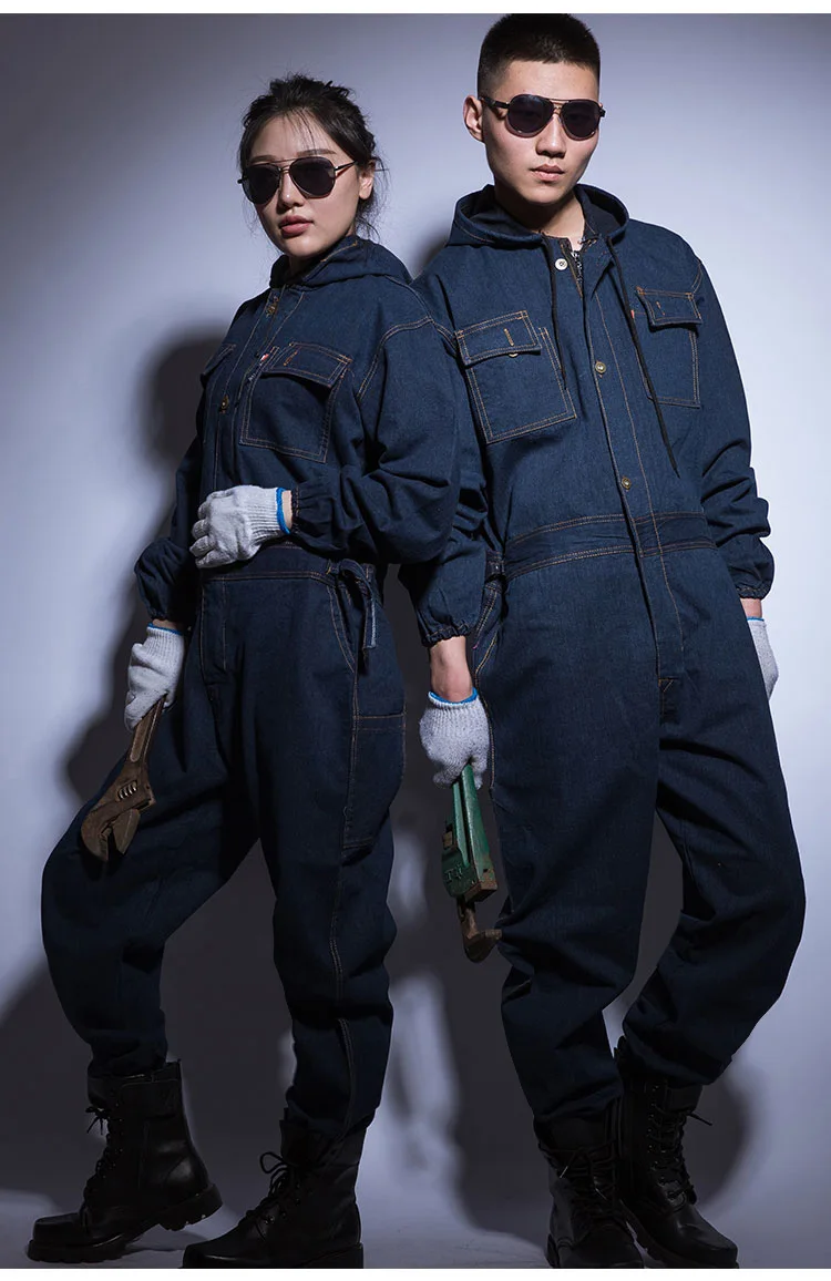 Jumpsuit Denim Cotton Thick Working Suits Winter Men Women Welding Overalls Auto Repair Coverallls Welder Suit Oficina Mecanica