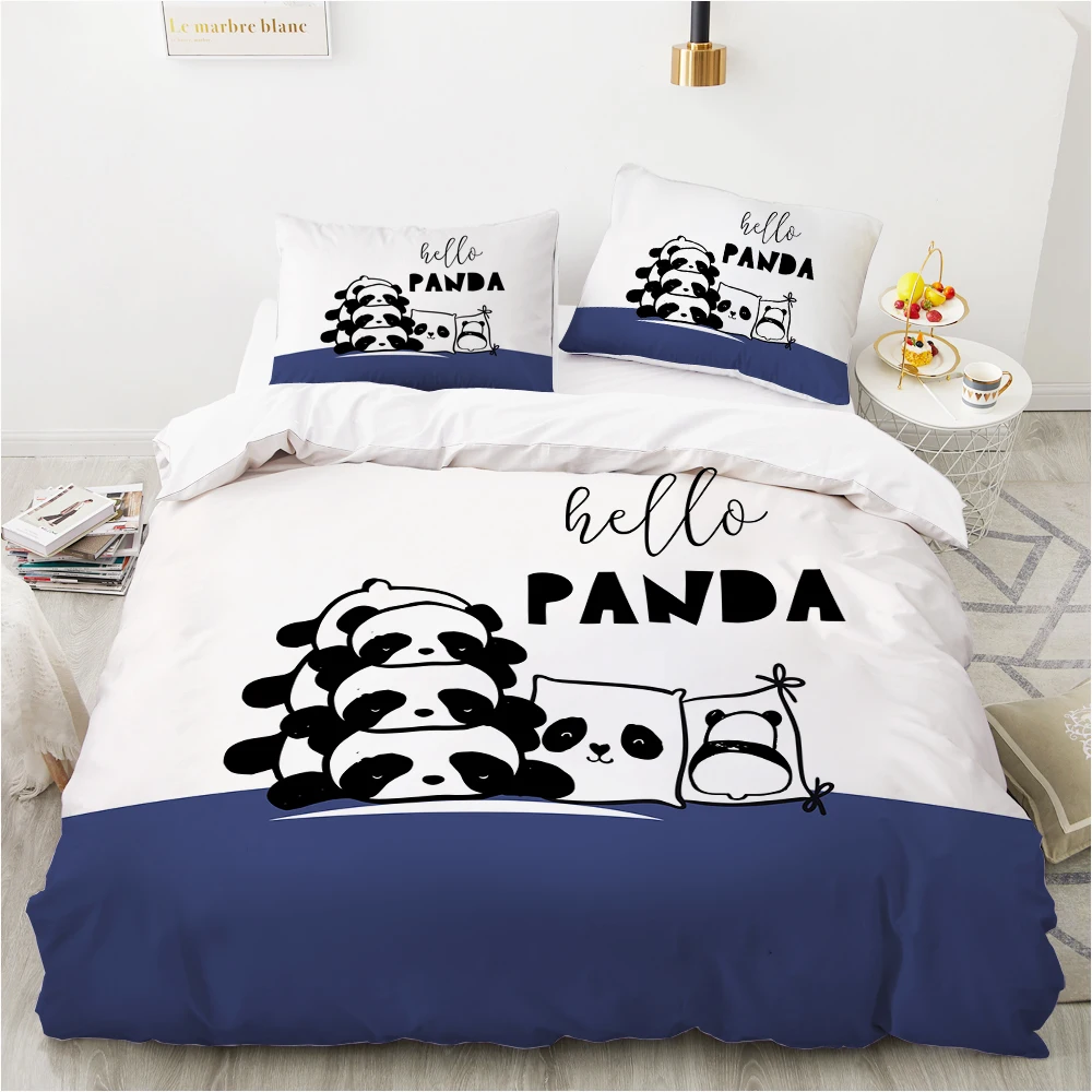 Cartoon Panda Children's Bedding set for kids baby girls Duvet cover set pillow case Bed linens Quilt cover 140x200 Dark blue