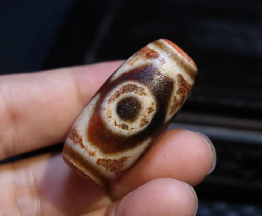 Treasure Talisman Magic  Power Tibetan old Agate 3 Eye Tiger Tooth Drum dZi Bead Amulet Pendant Talisman Timestown UPD21