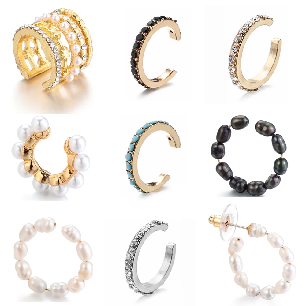 Women Zircon Ear Cuff No Pierced Pearl Ear Clip Fake Conch Piercing Pearl Earrings Fashion Accessories Jewelry