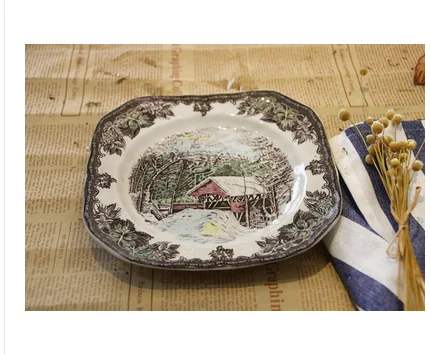 The Friendly Village Dinner Set Elegant England Style Dinner Ware  Ceramic Breakfast Plate Beef Dishes Dessert Dish Soup Bowl