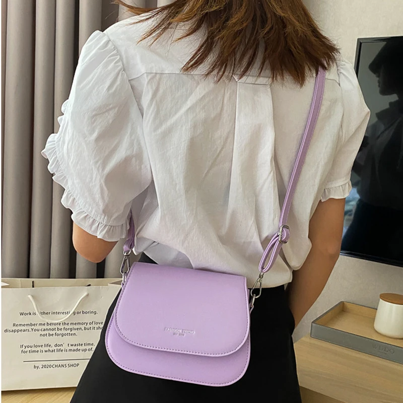Yogodlns Trendy Sattel Schulter Tasche Frauen PU Leder Umhängetasche Einfache Feste Farbe Klappe Umhängetasche Designer Handtaschen Beutel – Detail 11