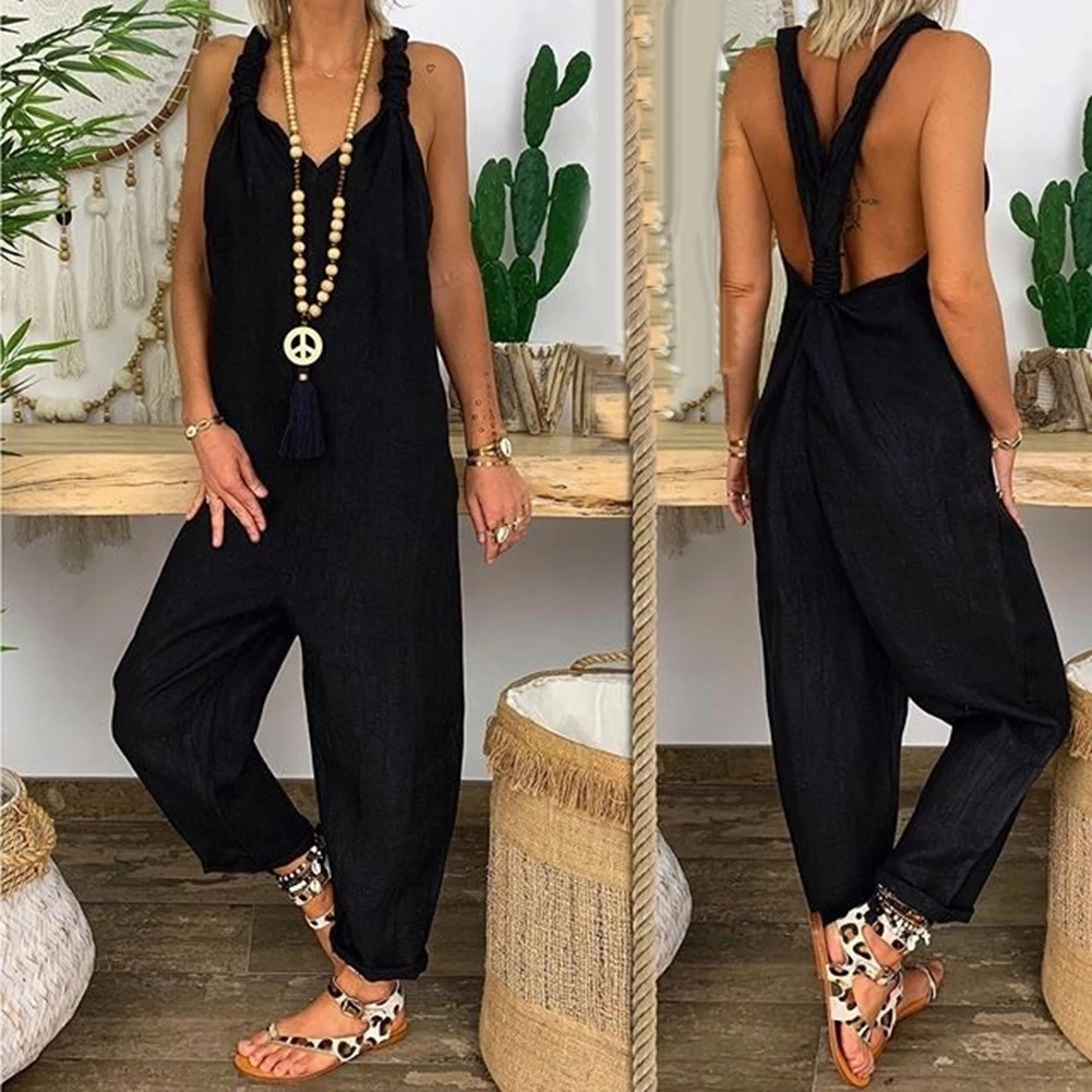 Women Jumpsuit Summer Sexy Jumpsuit Women Playsuit Casual Overalls Bib Overall Sleeveless Backless Knotted Jumpsuit Dungarees