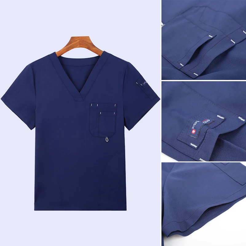 Esfoliante uniforme enfermeira workwear esfrega conjunto superior calça uniformes de enfermagem das mulheres dos homens com decote em v médico ternos de trabalho cor sólida 9901-01