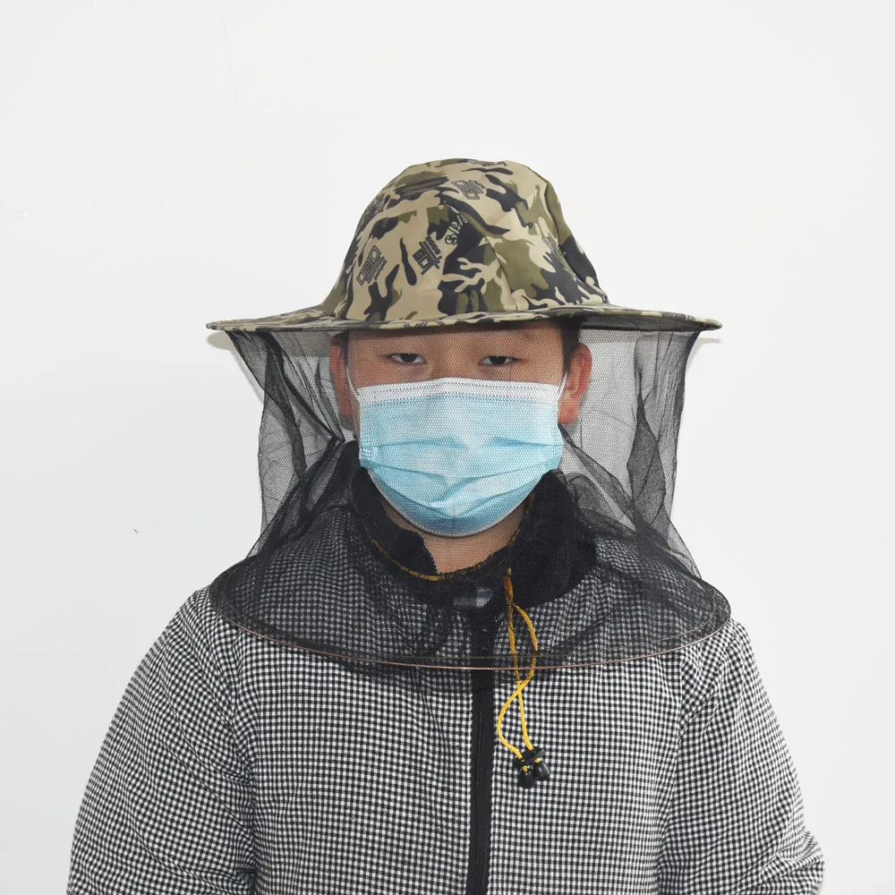 Camouflage Men Fishing Cap Wide Brim Visor Sunshade Hunting Bee Keeping Mesh Hat Insects Mosquito Prevention Neck Head Cover