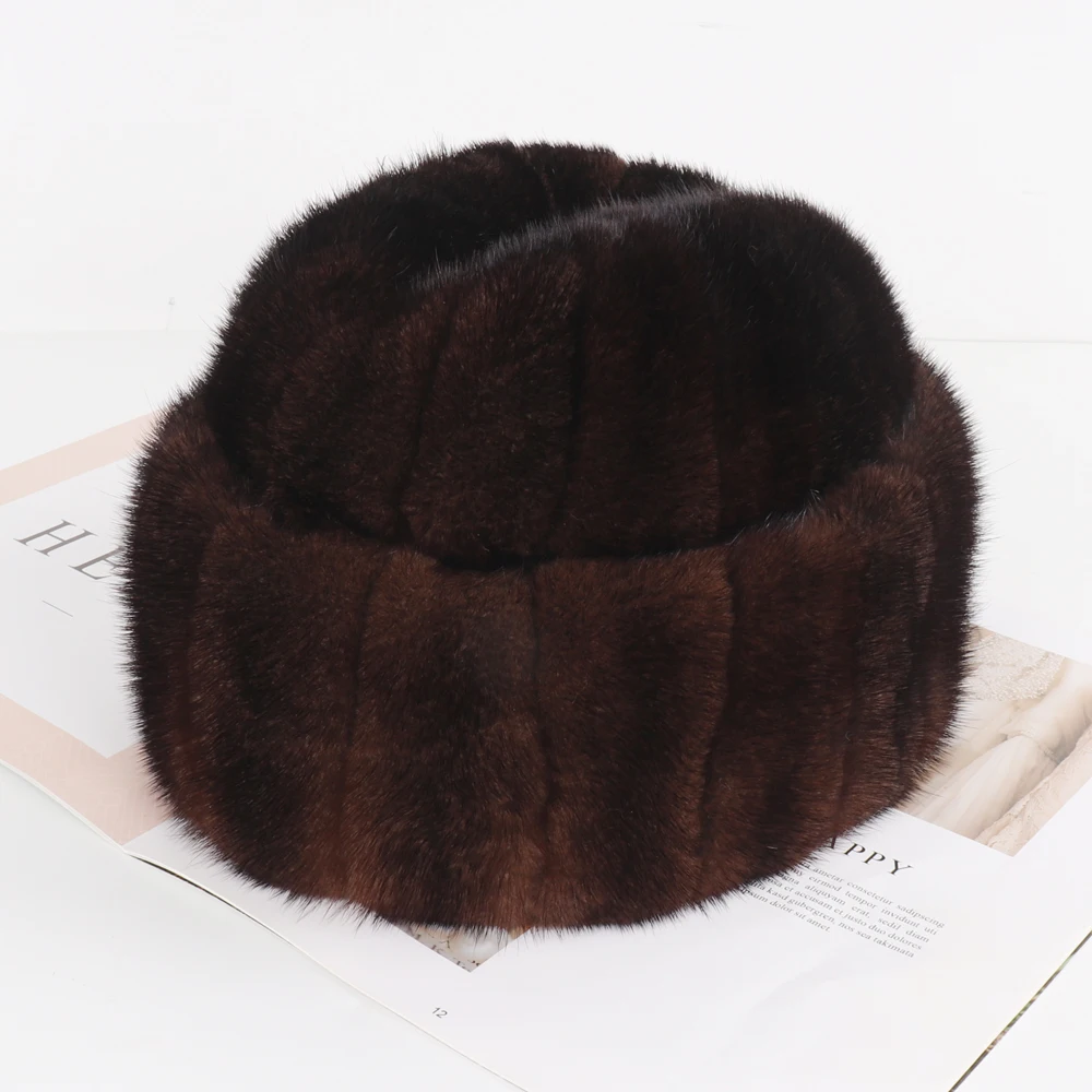 Russian Men Winter Outdoor Warm Real Mink Fur Hat Luxury Natural Mink Fur Cap Male Quality 100% Genuine Mink Fur Fedoras Hats