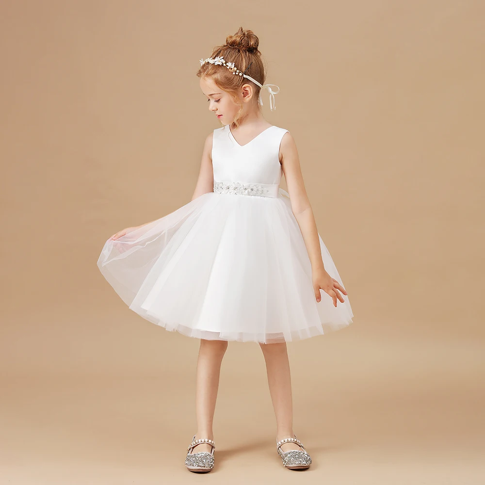 V-Neck Elegant & Pretty Girl\'s Dress Xmas Gift Flower Girl Dress Tutu Wedding Party Ceremony Junior Bridesmaid Dress For Kids