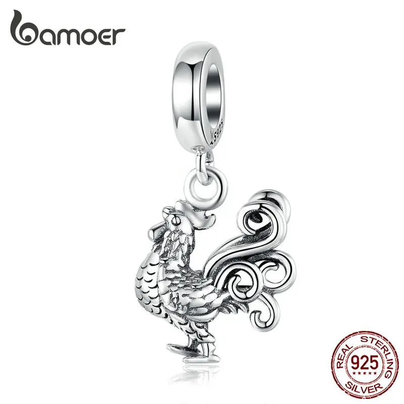 bamoer Silver 925 Jewelry Pendant Charm Orginal 925 Bracelet or Necklace Deign Brave Rooster Charms DIY Jewelry SCC1337