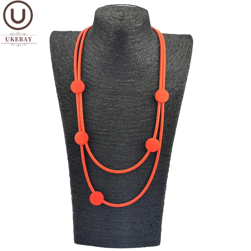 

UKEBAY Red Rubber Pendant Necklaces For Women Wood Jewelry Punk Sweater Chain Designer Luxury Necklace For Party Birthday Gift