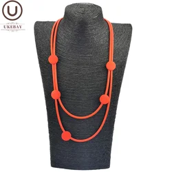 UKEBAY Red Rubber Pendant Necklaces For Women Wood Jewelry Punk Sweater Chain Designer Luxury Necklace For Party Birthday Gift