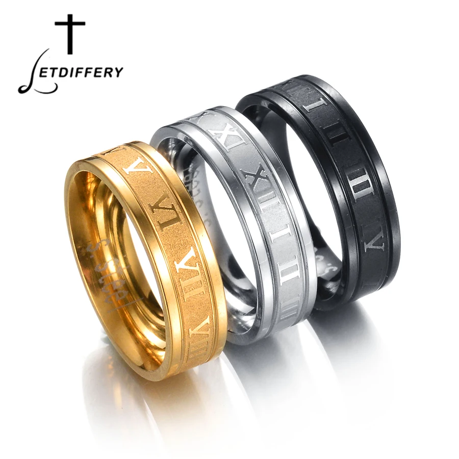 Letdiffery 6mm Punk Roman Numerals Rings High Quality Stainless Steel Women Men Jewelry For Wholesale Dropshipping