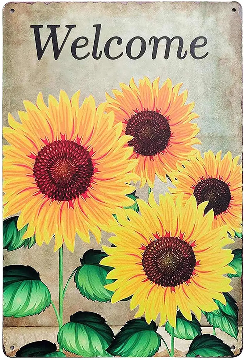 

TISOSO Sunflower Welcome Sign Vintage Metal Wall Hanging Signs Home Garden Decoration Farmhouse Bathroom Decor Country